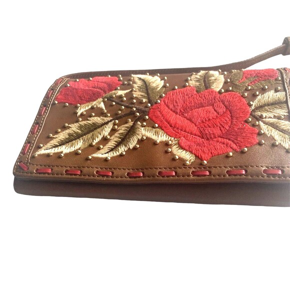 ISABELLA FIORI  "Ramblin Rose" Wallet Wristlet  Brown Genuine Leather Embroided - Picture 9 of 13